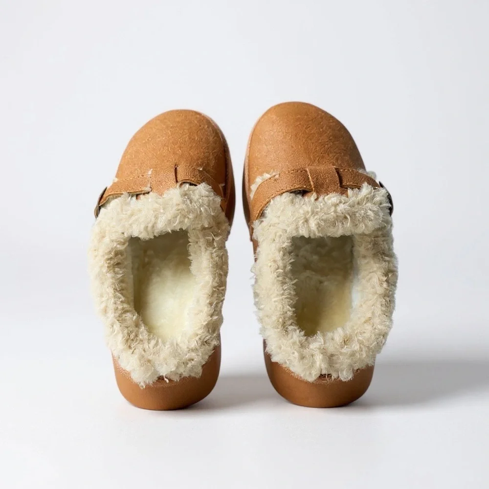Cozy Tan Fur-Lined Slip-On Ankle Boots Size 8